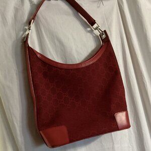 RED leather and canvas handbag